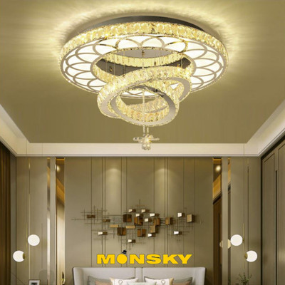 Đèn mâm ốp trần MONSKY TLYSUN pha lê hiện đại trang trí nội thất sang trọng 3 màu sáng 60cm, 80cm