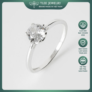 Nhẫn bạc nữ TLEE trụ đá sáu chấu vuông viền trơn TLEE JEWELRY A0274