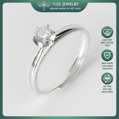 Nhẫn bạc nữ TLEE trụ đá sáu chấu freesize viền giả đá cao cấp TLEE JEWELRY A0273