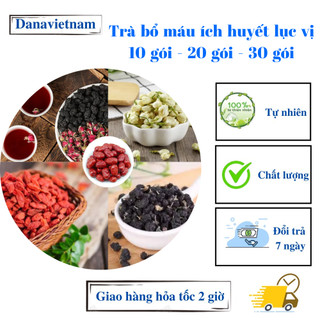 Trà bổ máu ích huyết lục vị danavietnam (hắc kỷ tử, kỳ tử đỏ, dâu tằm, táo đỏ, nụ hồng, nụ nhài)- set 10, 20, 30 gói