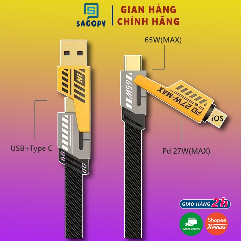 Dây Cáp Sạc Nhanh 4 Trong 1 S P Pd27W - 65W, Siêu Bền Sạc Nhanh Cho Macbook, Smartphone, Laptop