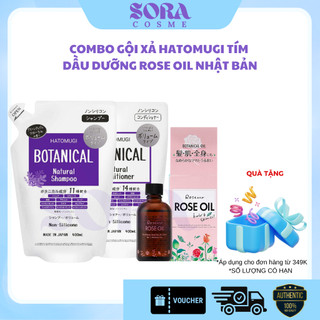[COMBO] Gội xả HATOMUGI BẢN TÍM Nhật Bản kiềm dầu phồng tóc 400ml + Dầu dưỡng tóc ROSE OIL cho tóc mềm mượt, bóng khỏe