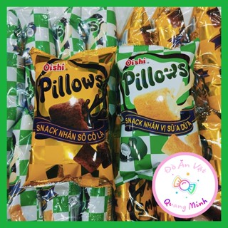 Bán sỉ Snack nhân Pillows Oishi bịch 10 gói lớn 45g với vị sô cô la, sữa dừa giòn sụn thơm ngon hấp dẫn