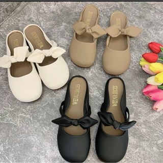 Sục nữ nơ thỏ da mềm đế cao su dẻo đi êm 3 màu D05