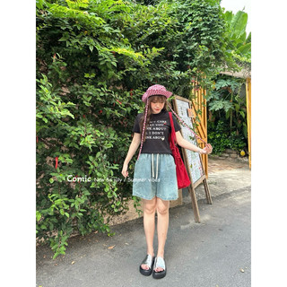 Quần short denim lưng chun