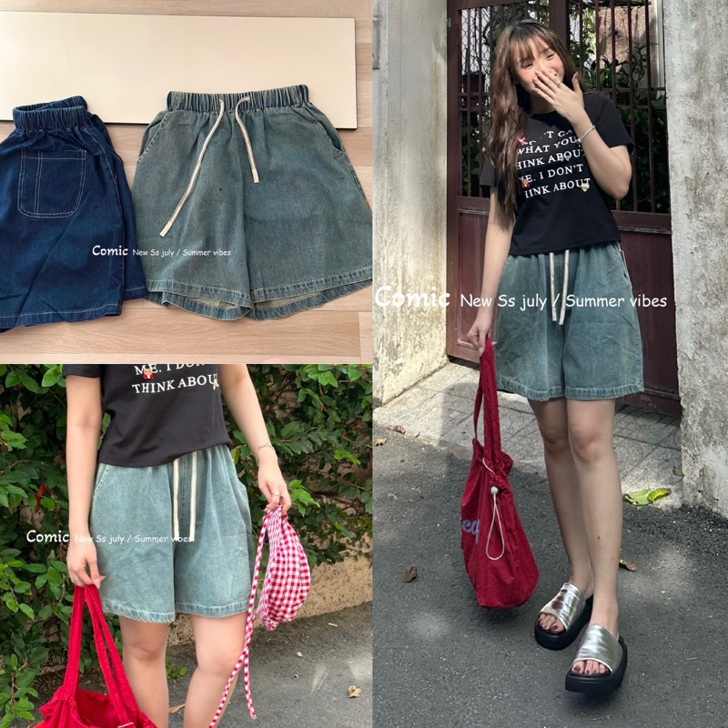 Quần short denim lưng chun