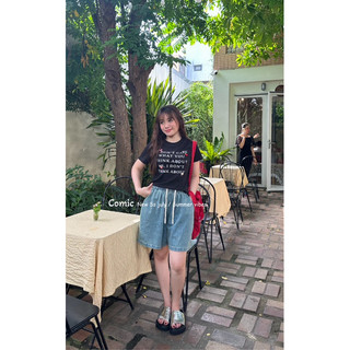 Quần short denim lưng chun