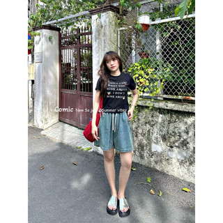 Quần short denim lưng chun