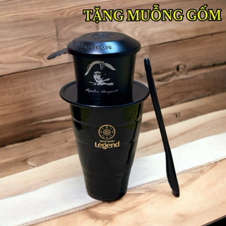 Combo Ly gốm Bát Tràng  và Phin nhôm đen Logo Trung Nguyên( TẶNG MUỖNG)