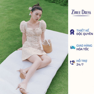 Váy be hoa nhí cúp ngực đính nơ cổ vuông tiffany dress