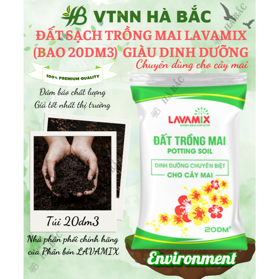 Đất Sạch Trồng Mai Lavamix (Bao 20dm3), Giàu Dinh Dưỡng giúp thay đất chậu mai sau khi hết mùa Tết