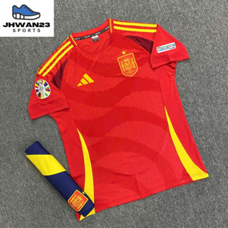 Bộ Quần áo Bóng đá TBN Tây ban nha Đỏ sân nhà Euro 2024 - Quần xanh đậm sọc vàng chuẩn thi đấu - Thun lạnh Poly