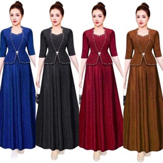 Đầm dạ hội vest trung niên cho mẹ đi tiệc cổ nữ hoàng chất thun nhũ giấu bụng size lớn 75kg, Đầm dạ hội vest bigsize