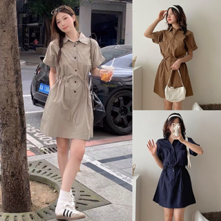 Váy sơ mi cổ đức chất kaki 2 da nhiều màu chun sau co giãn túi thật hai bên siêu tôn dáng phong cách công sở