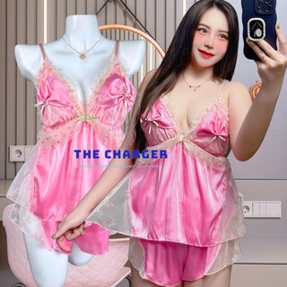 Đồ ngủ sexy bộ bigsize set lụa 2 dây mặc nhà phối ren 50-75kg thecharger