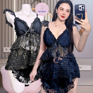 Đồ Ngủ Sexy Bộ Bigsize 2 Dây Xinh Công Chúa Set Lụa Tầng Quần Ngắn Phom To 50-90kg Mặc Nhà THECHARGER