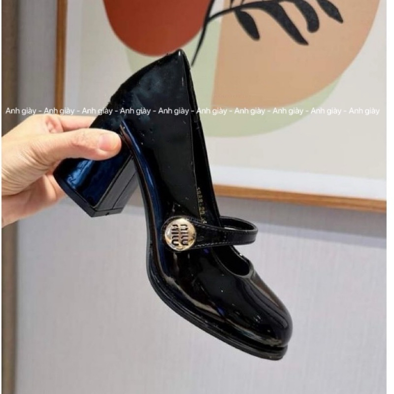 CG105 - Giày cao gót Lolita quai ngang da bóng gót vuông 7p hàng QCCC Fullbox , kiểu dáng tiểu thư t