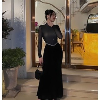 BIGSIZE HIẾU HIẾU (55-95KG) - Đầm body thiết kế nữ dáng dài tay dài viền đá eo quyến rũ và sang trọng