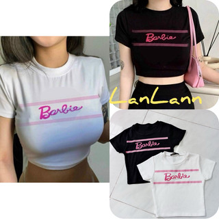 Áo Thun Croptop Cổ Tròn In Chữ BARBIE Viển Hồng Tay Ngắn - LanLann