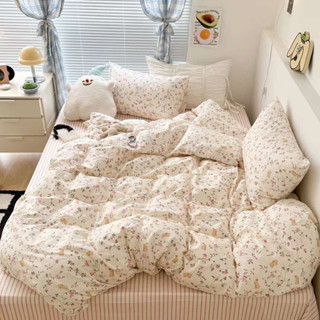 Set chăn ga 4 món cotton living hoa nhí xanh phong cách hàn quốc