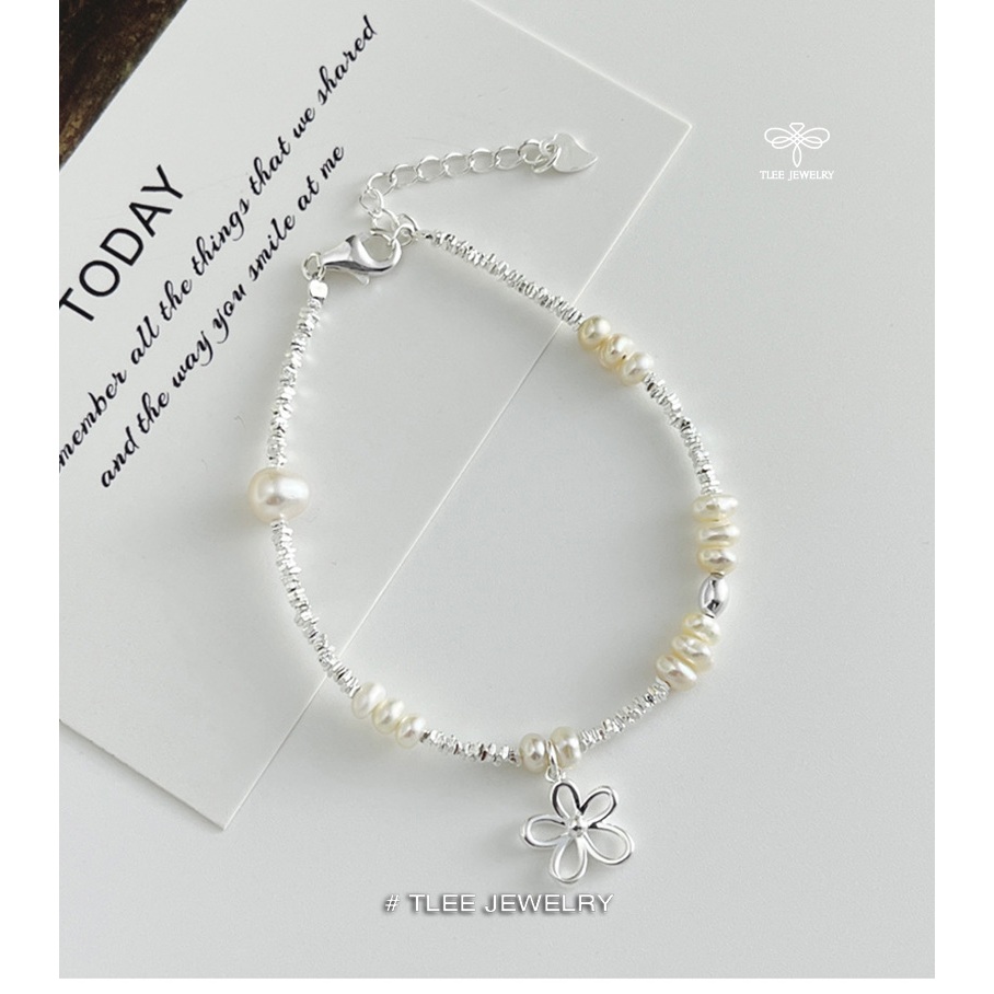 Lắc tay bạc nữ TLEE hạt bạc vỡ mix Trai nước ngọt tự nhiên treo Charm hoa xinh xắn TLEE JEWELRY LT02