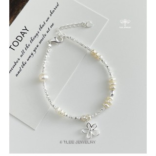 Lắc tay bạc nữ TLEE hạt bạc vỡ mix Trai nước ngọt tự nhiên treo Charm hoa xinh xắn TLEE JEWELRY LT0259