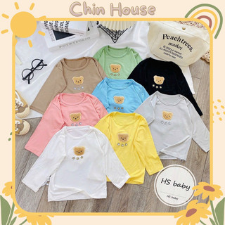 Combo 5 áo dài tay thun lạnh cho bé, áo giữ nhiệt dài tay cổ tròn đính gấu thun lạnh mềm mịn cho bé 6-16kg