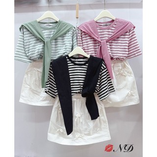 Set áo kẻ chân váy nơ trắng kèm khăn hàng TKCC size SM