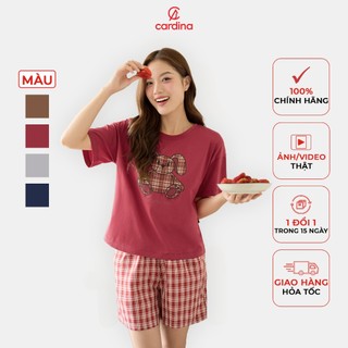 Đồ bộ nữ CARDINA chất liệu cotton thoáng mát hình in nổi bật kế hợp quần thô kẻ trẻ trung 4BCF02 