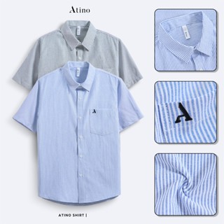Áo Sơ Mi Cộc Tay Nam ATINO Vải Oxford Cotton Họa Tiết Kẻ Sọc form regular SM.L.2.4956