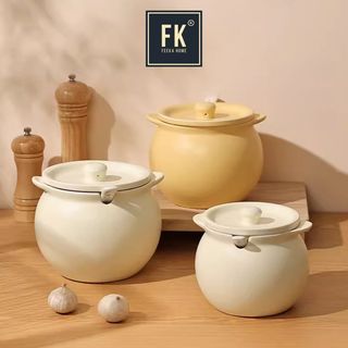  Hũ gốm sành sứ có nắp đựng mỡ lợn kèm thìa âu sứ gốm đựng mỡ có nắp sang trọng 400 - 1400ml 