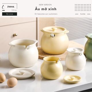  Hũ gốm sành sứ có nắp đựng mỡ lợn kèm thìa âu sứ gốm đựng mỡ có nắp sang trọng 400 - 1400ml 