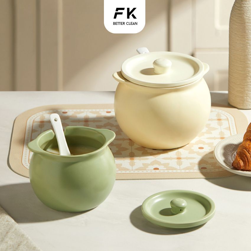 Hũ gốm sành sứ có nắp đựng mỡ lợn kèm thìa, âu sứ gốm đựng mỡ có nắp sang trọng 400 - 1400ml