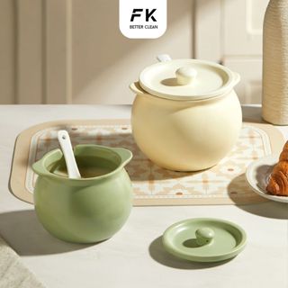 Hũ gốm sành sứ có nắp đựng mỡ lợn kèm thìa, âu sứ gốm đựng mỡ có nắp sang trọng 400 - 1400ml