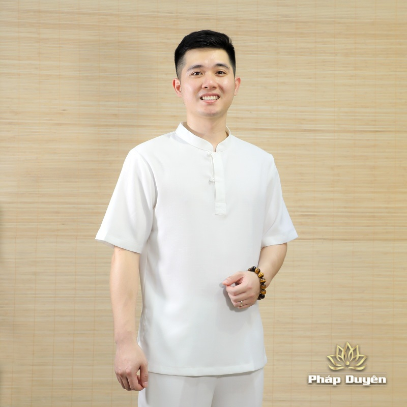 Bộ Quần Áo Thiền Nam Tuệ Quang Vải Thô Đũi Cao Cấp, Màu Trắng - Pháp Phục Lễ Chùa