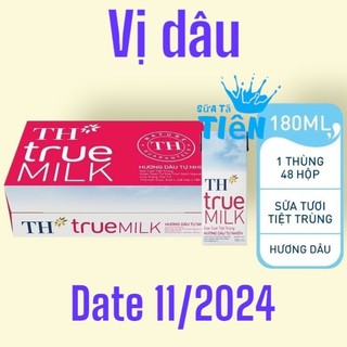 Thùng sữa tươi tiệt trùng TH True Milk hương Dâu hộp 180ml (48 hộp) "GIÁ BÁN ĐÃ TRỪ KHUYẾN MÃI"