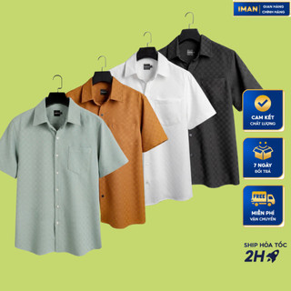 Áo Sơ Mi Ngắn Tay Họa Tiết Dập Vân Cao Cấp, Sơ Mi Nam Vải Cotton Dệt Có Túi Ngực Sang Trọng, Lịch Lãm - iMan Store