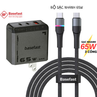 Combo bộ sạc nhanh type c 65W Basefast Củ sạc 3 cổng PD65W kèm dây 100W cho iP samsung máy tính bảng