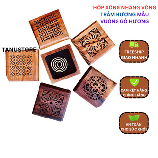  HỘP XÔNG NHANG VÒNG TRẦM HƯƠNG MẪU VUÔNG GỖ HƯƠNG- HOA VĂN SẮC NÉT TINH TẾ- TANUSTORE 