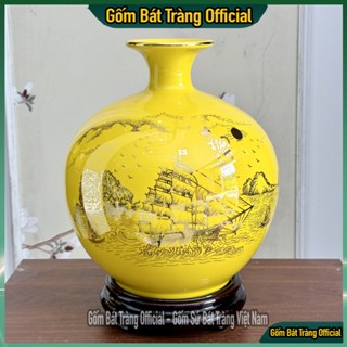 Bình Tài Lộc Phong Thủy Vẽ Vàng - Thuận Buồm Xuôi Gió - Bình Hút Lộc Bát Tràng Vẽ Vàng Cao Cấp