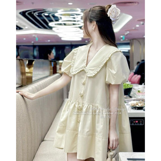 Váy babydoll tay bồng đính hoa