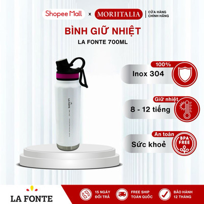 Bình giữ nhiệt thể thao LA FONTE 709ml, Thép không gỉ SUS304, Giữ nhiệt đến 15 giờ - MORIITALIA 011013-WHI