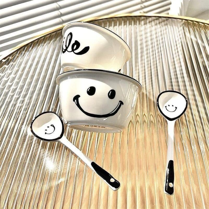 SET 2 BÁT SỨ KÈM 2 THÌA MẶT CƯỜI, SET 2 BÁT KÈM THÌA ĂN DẶM CHO BÉ PHONG CÁCH HÀN QUỐC