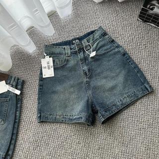 Quần Short Jean THE QUAO  Nữ Lưng Cao Đĩa Đôi Viền Lai Màu Bụi R1904_423 ( SIZE LỚN)