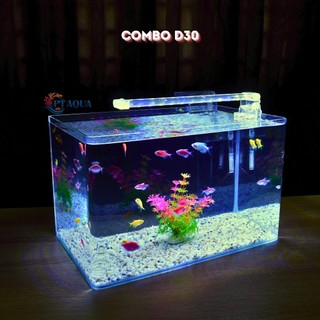 Bể cá mini Đúc uốn cong 35x21x23cm để bàn Với nhiều mẫu lựa chọn có kèm phụ kiện sỏi nền và cây nhựa