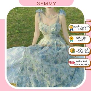 Váy hoa nhí, váy hoa nhí dáng dài, maxi voan hoa 2 dây dáng dài sang chảnh vải chiffon cao cấp có mút ngực - GEMMY