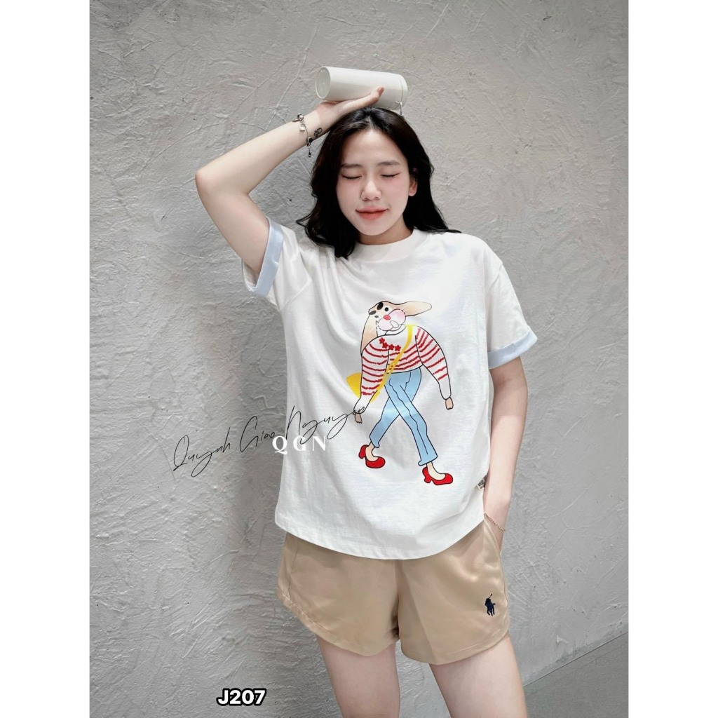 Set đồ nữ, Set áo phông nữ mix cùng quần short kaki thêu ngựa chất QC loại 1