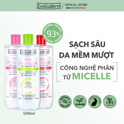 Nước Tẩy Trang không cồn Evoluderm thiên nhiên thuần chay, làm sạch sâu, da mịn màng 500ml (QT)