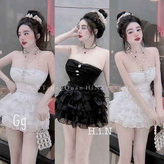 Set áo cúp ngực xốp đính cườm phối chân váy tơ tầng