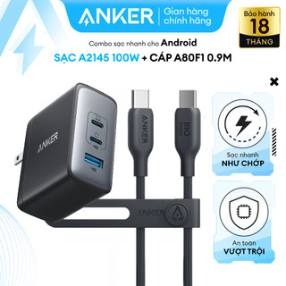 Combo Bộ Sạc Cáp Anker Công Suất 100W Power IQ 3.0 Sạc Nhanh iPhone 15 Series, Macbook, Laptop Dùng Cổng USB-C